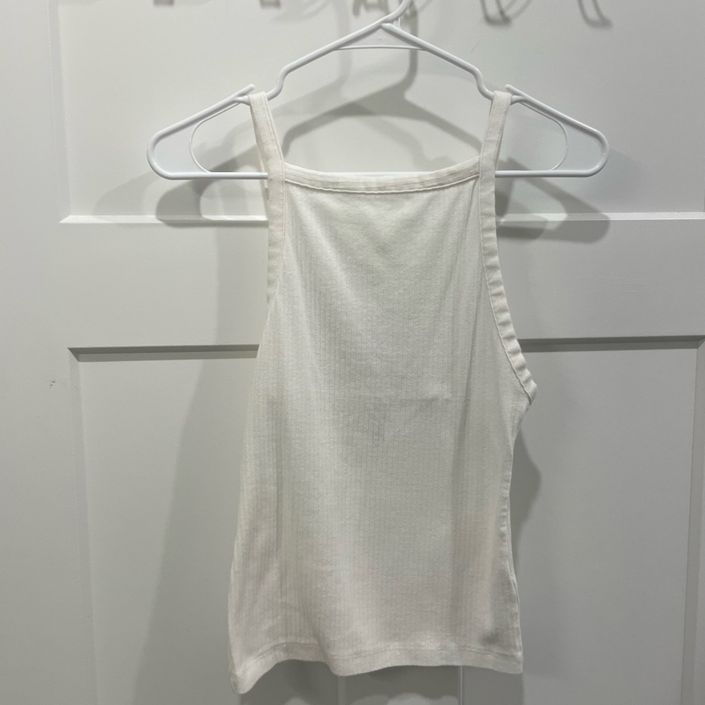 Free People Cream Ribbed Tank Top High Neck Low Back